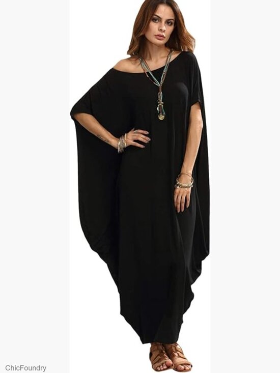 Dresses & Skirts - Oversized Boat Neck Dolman Sleeve Maxi Dress Moo Moos